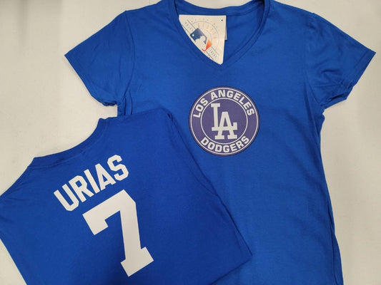 MLB Team Apparel Womens Los Angeles Dodgers JULIO URIAS V-Neck Baseball Shirt ROYAL