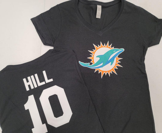 NFL Team Apparel Womens Miami Dolphins TYREEK HILL V-Neck Football Shirt BLACK