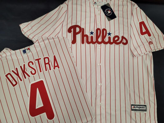 Majestic Philadelphia Phillies LENNY DYKSTRA Vintage Baseball Jersey WHITE P/S