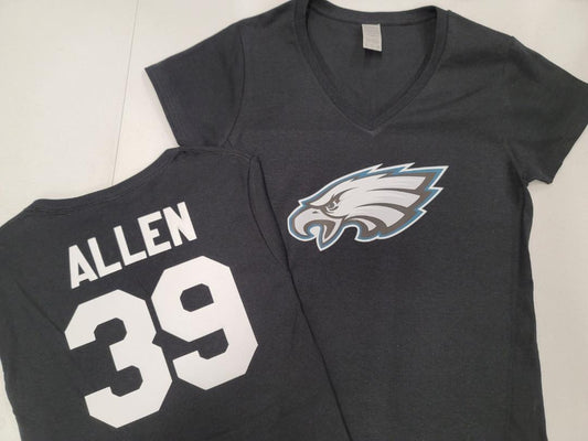 NFL Team Apparel Womens Philadelphia Eagles DEVON ALLEN V-Neck Football Shirt BLACK