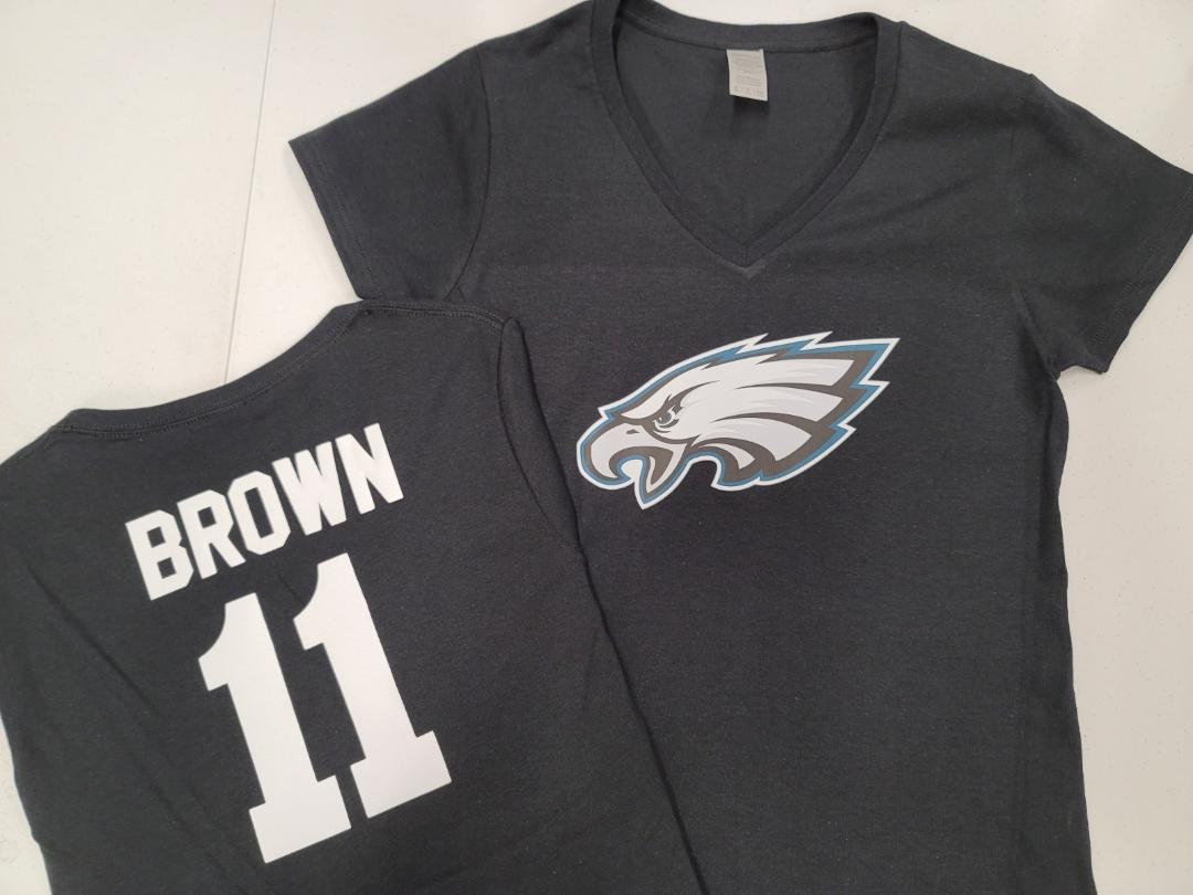 NFL Team Apparel Womens Philadelphia Eagles AJ BROWN V-Neck Football Shirt BLACK