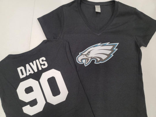 NFL Team Apparel Womens Philadelphia Eagles JORDAN DAVIS V-Neck Football Shirt BLACK