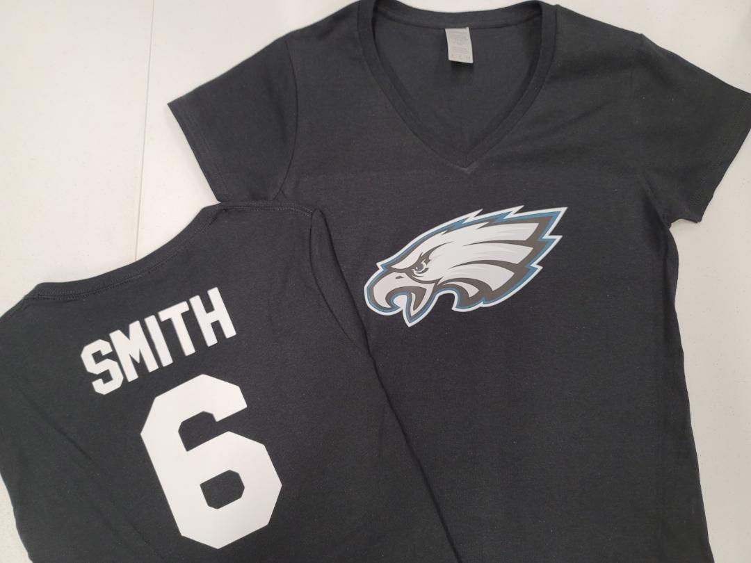 NFL Team Apparel Womens Philadelphia Eagles DeVONTA SMITH V-Neck Football Shirt BLACK