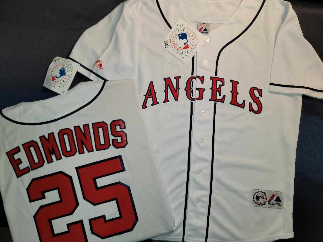 Majestic Anaheim Angels JIM EDMONDS Vintage Throwback Baseball Jersey WHITE