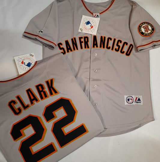 Mens Majestic San Francisco Giants WILL CLARK Sewn Baseball Jersey GRAY