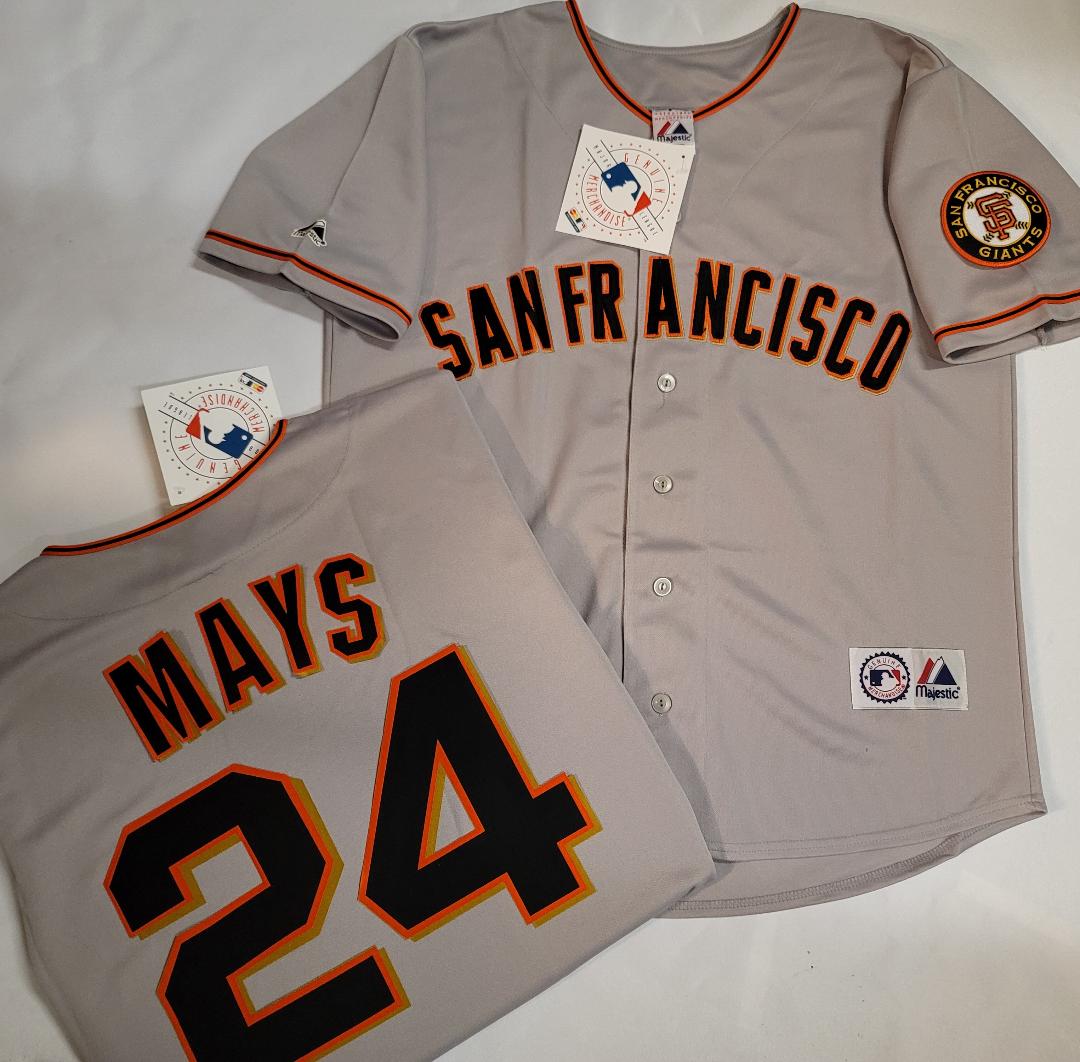 Mens Majestic San Francisco Giants WILLIE MAYS Sewn Baseball Jersey GRAY