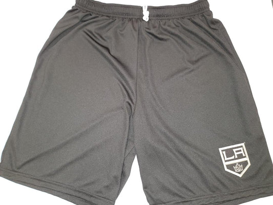 Mens NHL Team Apparel LOS ANGELES KINGS Moisture Wick Dri Fit SHORTS W/POCKETS Embroidered Logo BLACK