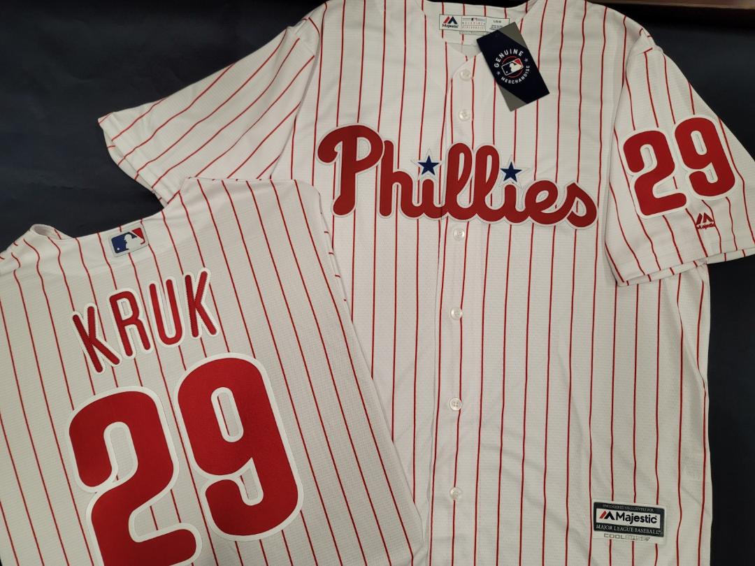 Majestic Philadelphia Phillies JOHN KRUK Vintage Baseball Jersey WHITE P/S