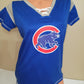 MLB Team Apparel Womens Ladies CHICAGO CUBS "Laces" Baseball SHIRT Blue