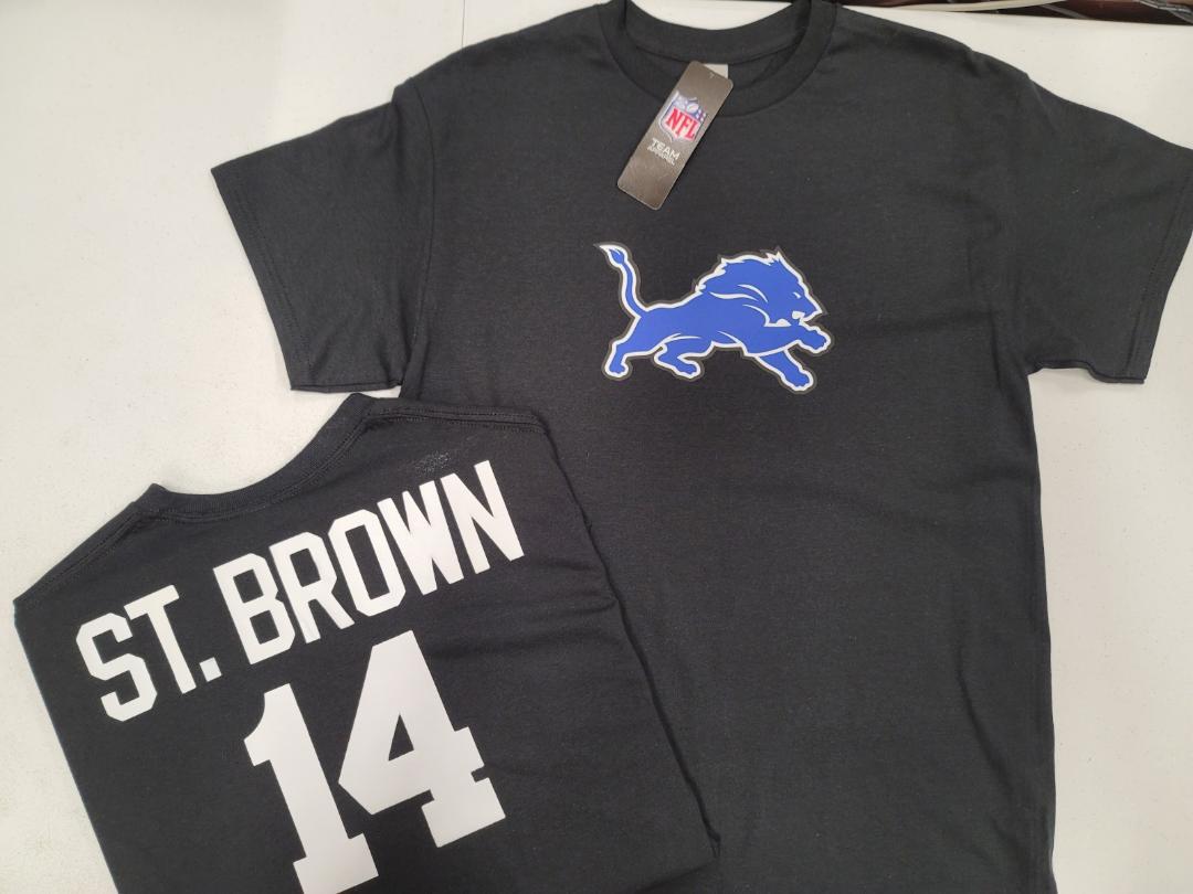 Mens NFL Team Apparel Detroit Lions AMON-RA ST.BROWN Football Jersey Shirt BLACK