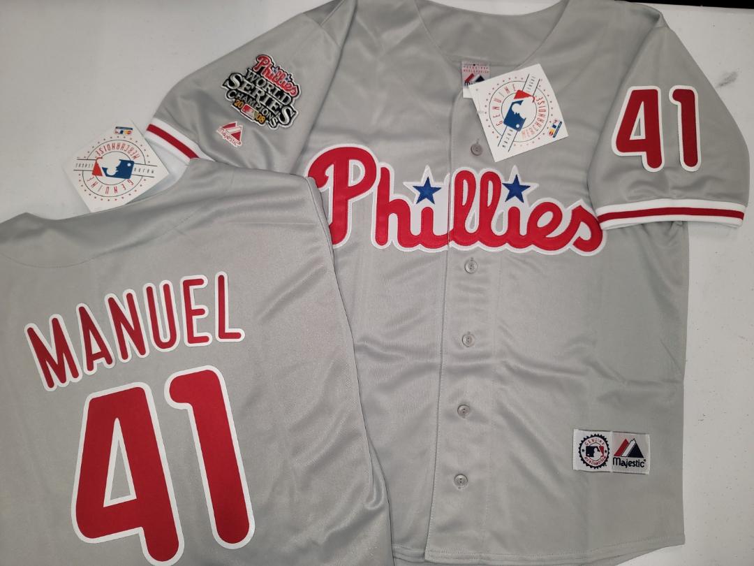 Majestic Philadelphia Phillies CHARLIE MANUEL 2008 World Series Champions Baseball Jersey GRAY All Sizes