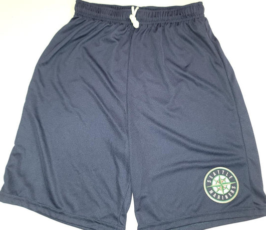 Mens MLB Team Apparel SEATTLE MARINERS Moisture Wick Dri Fit SHORTS W/POCKETS Embroidered Logo NAVY