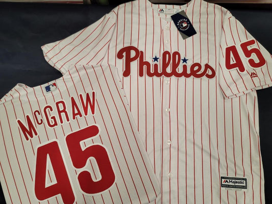 Majestic Philadelphia Phillies TUG McGRAW Vintage Baseball Jersey WHITE P/S