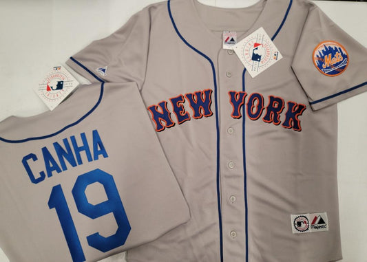 Mens Majestic New York Mets MARK CANHA Baseball Jersey GRAY New