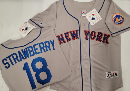 Mens Majestic New York Mets DARRYL STRAWBERRY Baseball Jersey GRAY New