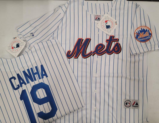Mens Majestic New York Mets MARK CANHA Baseball Jersey WHITE P/S New