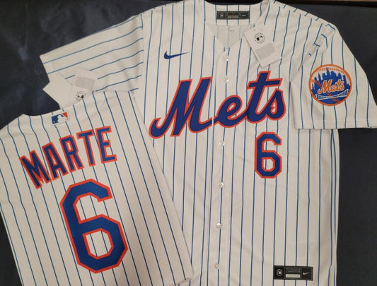 Mens Nike New York Mets STARLING MARTE Baseball Jersey WHITE P/S New