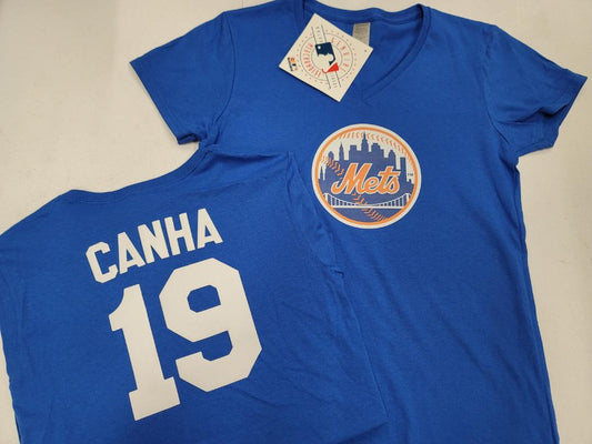 MLB Team Apparel Womens New York Mets MARK CANHA V-Neck Baseball Shirt ROYAL