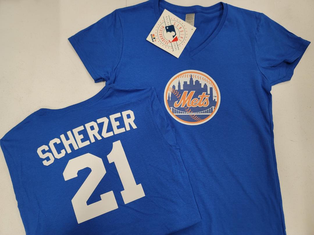 MLB Team Apparel Womens New York Mets MAX SCHERZER V-Neck Baseball Shirt ROYAL
