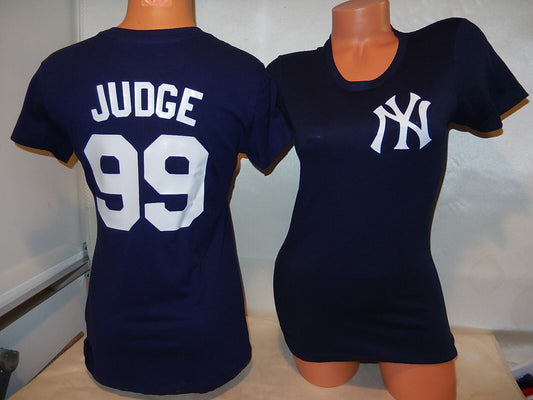 MLB Team Apparel Womens New York Yankees AARON JUDGE V-Neck Baseball Shirt NAVY