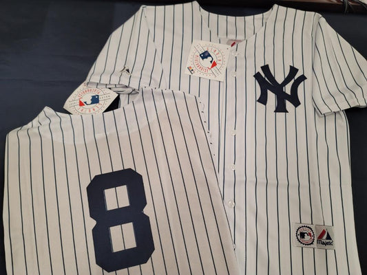 Majestic New York Yankees YOGI BERRA Sewn Baseball JERSEY White P/S