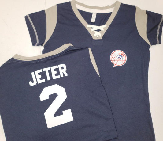 MLB Team Apparel Womens New York Yankees DEREK JETER "Laces" Baseball Shirt NAVY