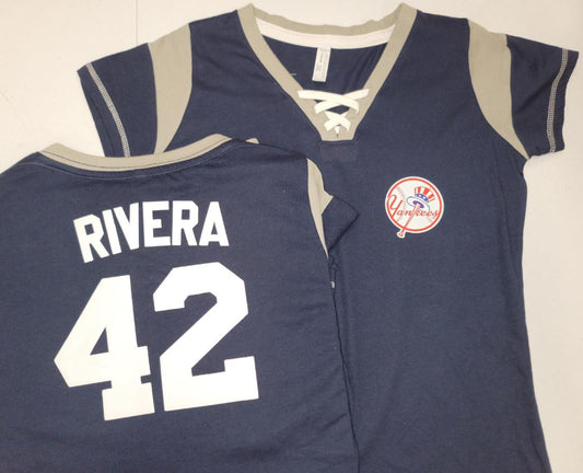 MLB Team Apparel Womens New York Yankees MARIANO RIVERA "Laces" Baseball Shirt NAVY