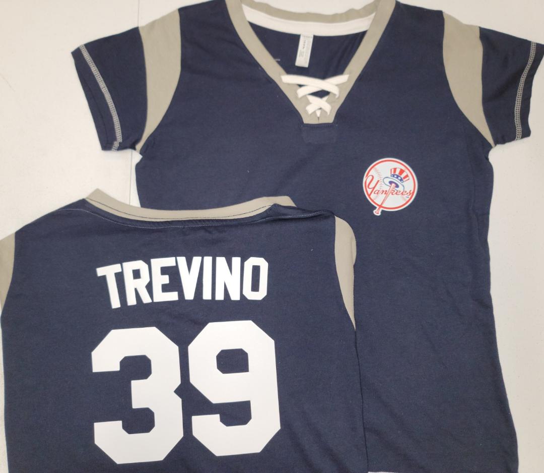 MLB Team Apparel Womens New York Yankees JOSE TREVINO "Laces" Baseball Shirt NAVY