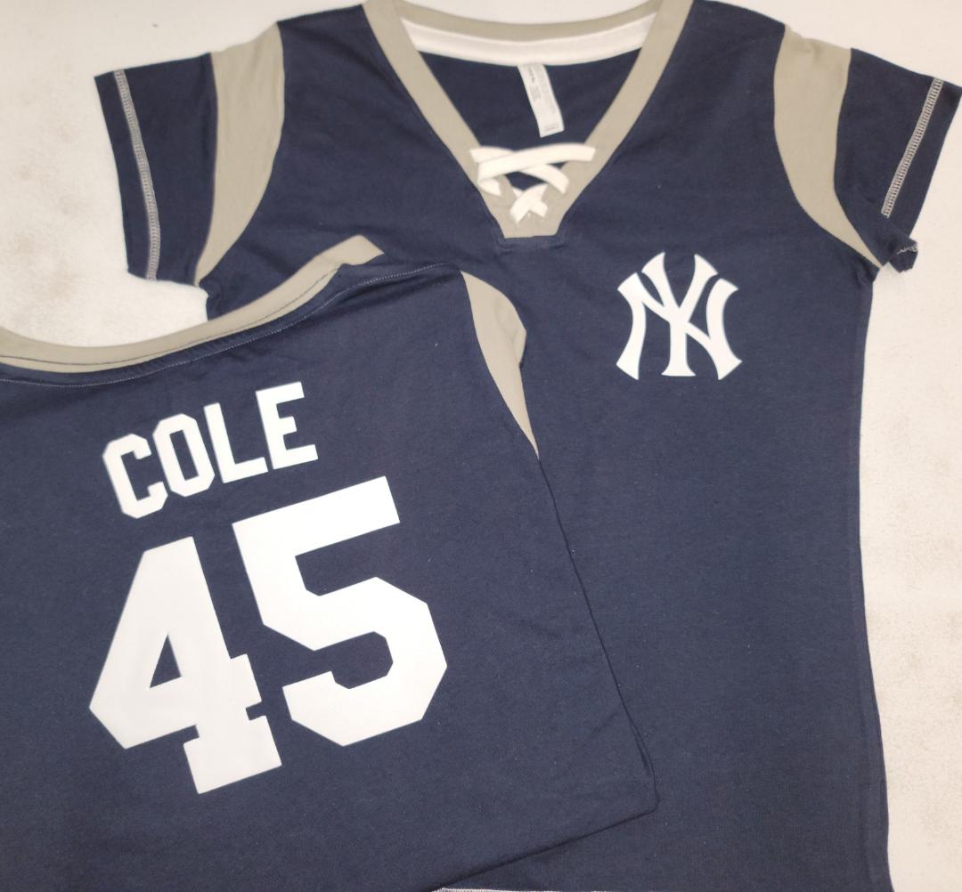 MLB Team Apparel Womens New York Yankees GERRIT COLE "Laces" Baseball Shirt NAVY