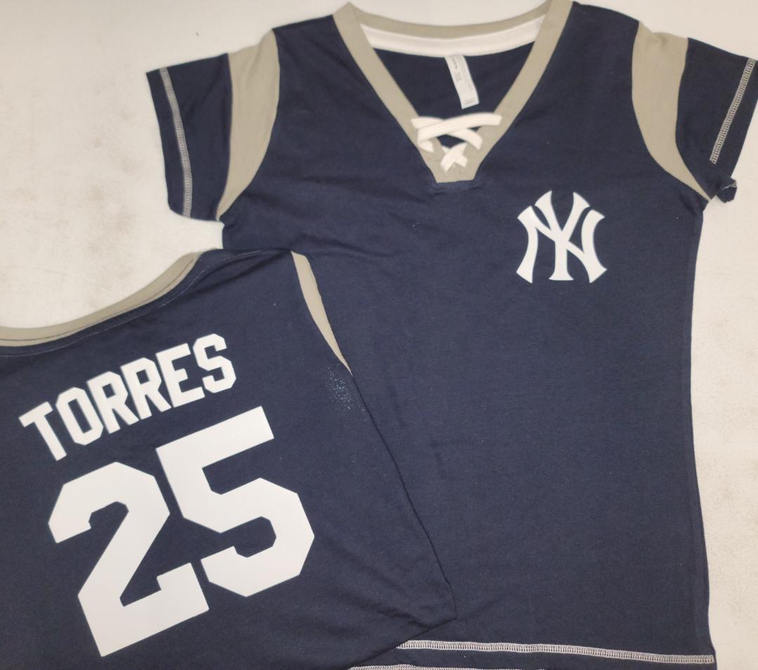 MLB Team Apparel Womens New York Yankees GLEYBER TORRES "Laces" Baseball Shirt NAVY