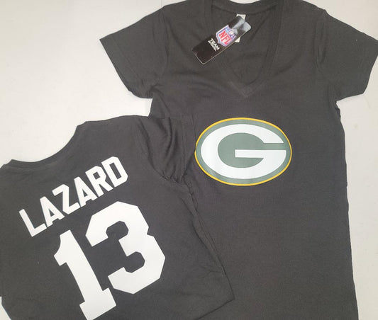 NFL Team Apparel Womens Green Bay Packers ALLEN LAZARD V-Neck Football Shirt BLACK