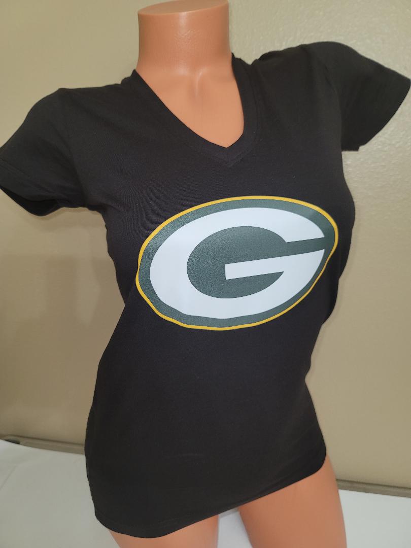 NFL Team Apparel Womens GREEN BAY PACKERS V-Neck Football Shirt BLACK