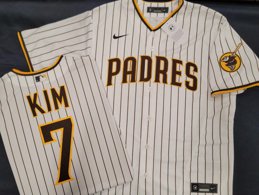 Mens NIKE Team Apparel San Diego Padres HA-SEONG KIM Baseball Jersey WHITE P/S