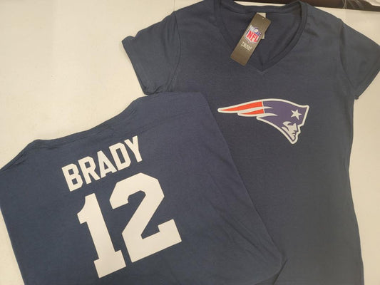 NFL Team Apparel Womens New England Patriots TOM BRADY V-Neck Football Shirt NAVY