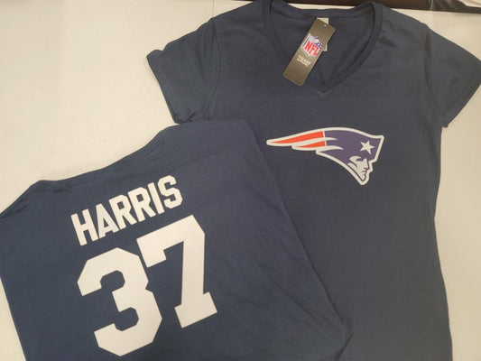 NFL Team Apparel Womens New England Patriots DAMIEN HARRIS V-Neck Football Shirt NAVY