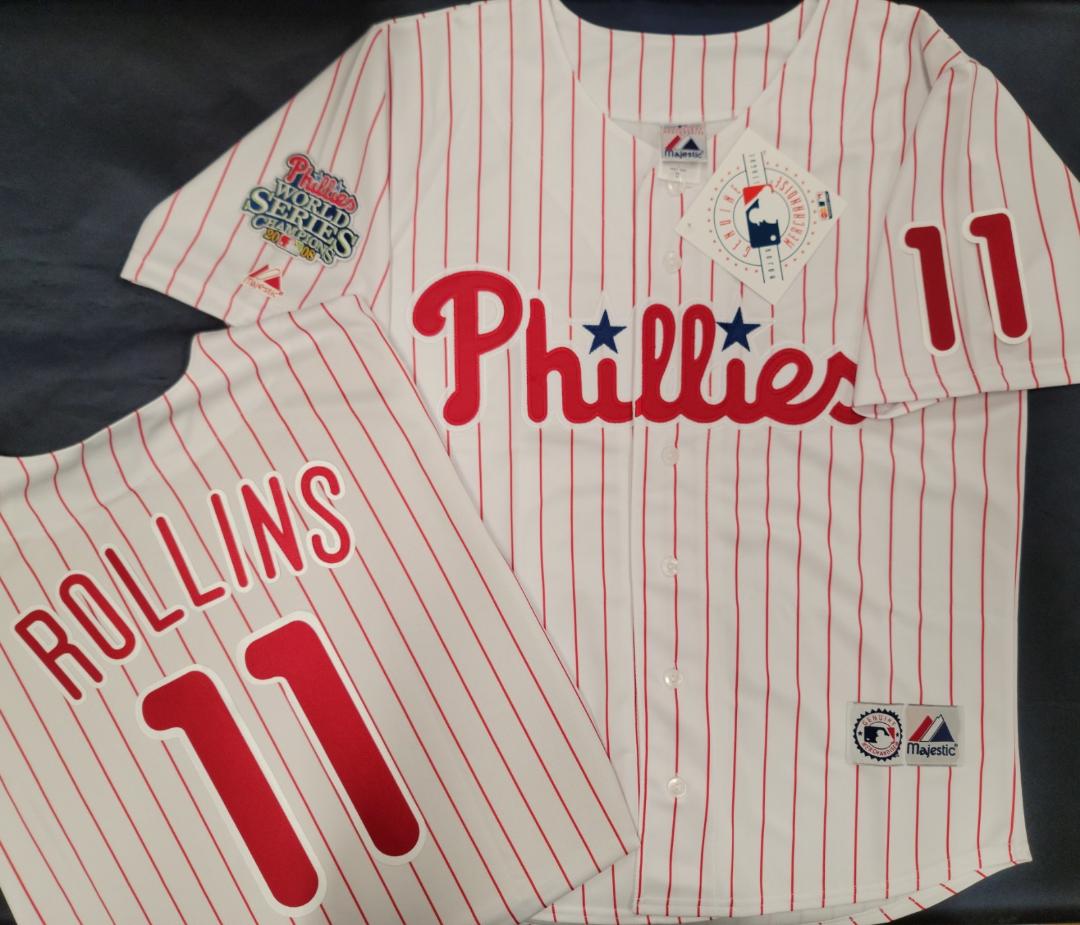 Majestic Philadelphia Phillies JIMMY ROLLINS 2008 World Series Champions Baseball Jersey WHITE P/S