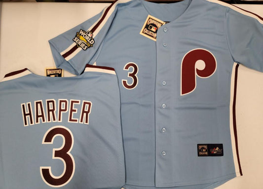 Cooperstown Collection Philadelphia Phillies BRYCE HARPER 2022 WORLD SERIES Sewn THROWBACK Baseball Jersey