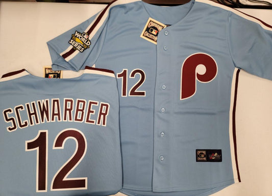 Cooperstown Collection Philadelphia Phillies KYLE SCHWARBER 2022 WORLD SERIES Sewn THROWBACK Baseball Jersey