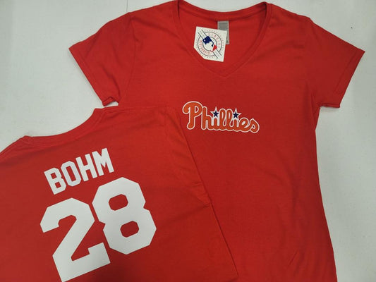 MLB Team Apparel Womens Philadelphia Phillies ALEC BOHM V-Neck Baseball Shirt RED