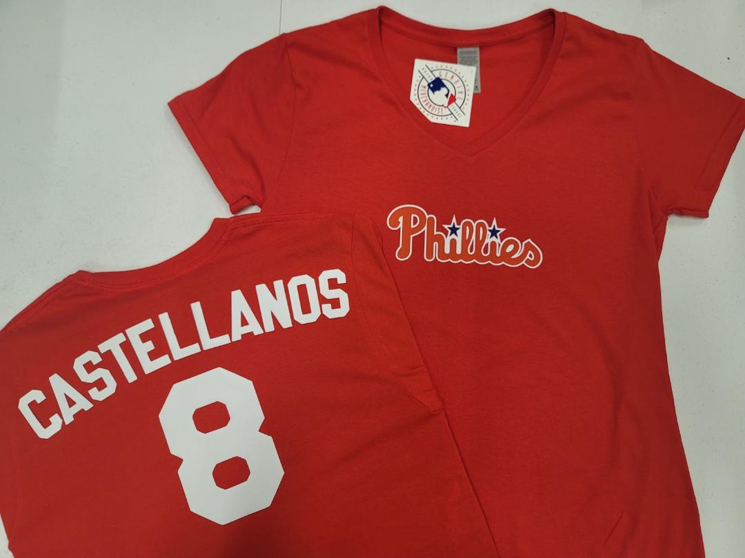 MLB Team Apparel Womens Philadelphia Phillies NICK CASTELLANOS V-Neck Baseball Shirt RED