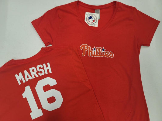 MLB Team Apparel Womens Philadelphia Phillies BRANDON MARSH V-Neck Baseball Shirt RED