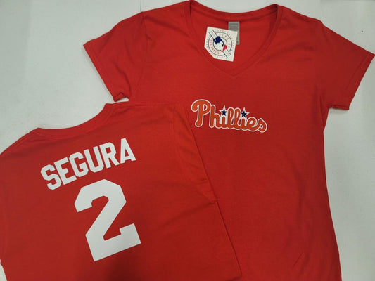 MLB Team Apparel Womens Philadelphia Phillies JEAN SEGURA V-Neck Baseball Shirt RED