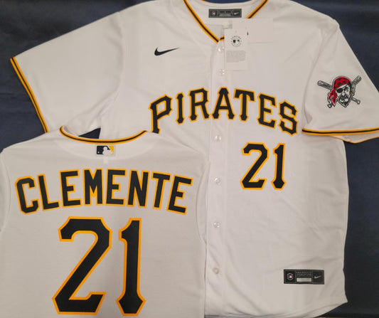 Nike Pittsburgh Pirates ROBERTO CLEMENTE Sewn Baseball Jersey WHITE
