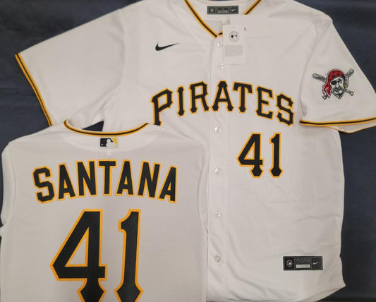 Nike Pittsburgh Pirates CARLOS SANTANA Sewn Baseball Jersey WHITE