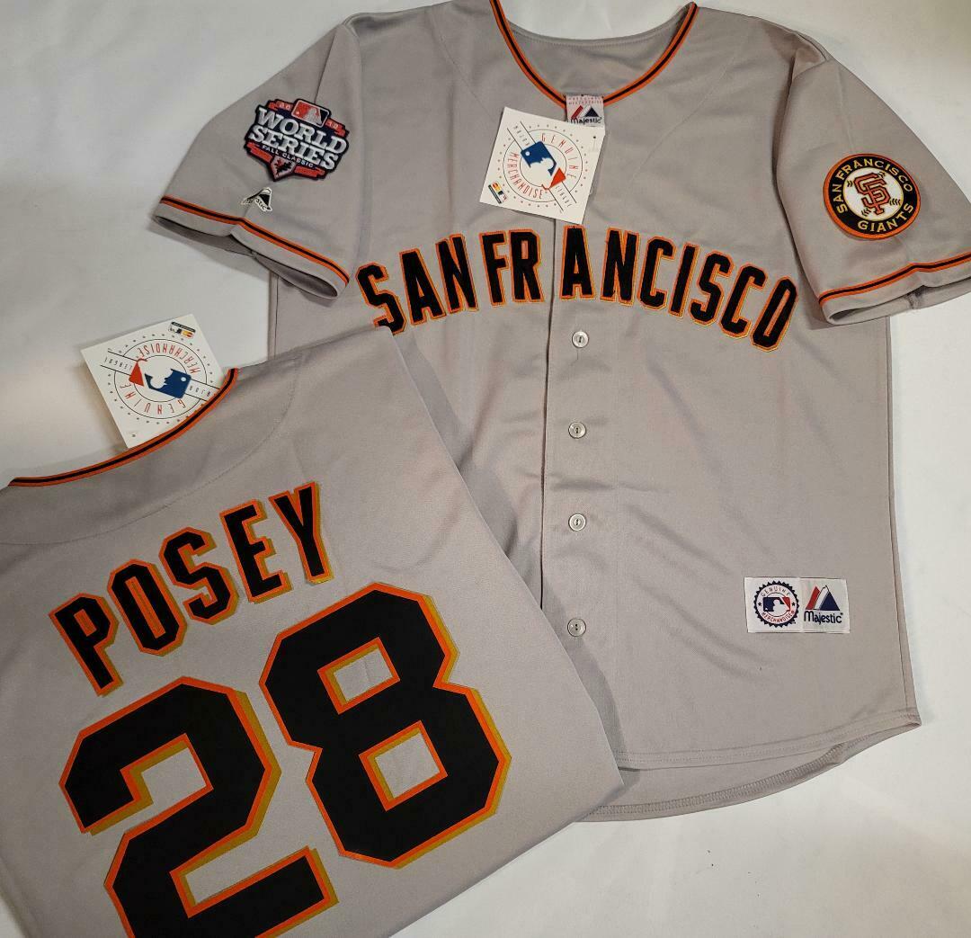 Majestic San Francisco Giants BUSTER POSEY 2012 World Series Sewn Baseball Jersey GRAY
