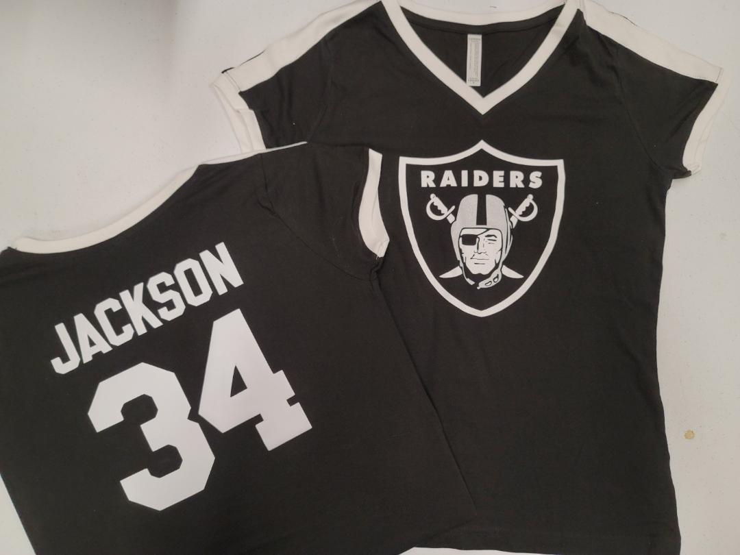 Womens NFL Team Apparel Oakland Raiders BO JACKSON V-Neck Ringer Shirt Black