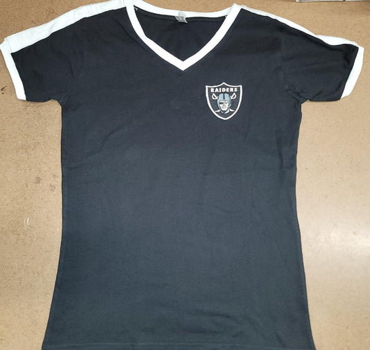 WOMENS NFL Team Apparel LAS VEGAS RAIDERS V-Neck Ringer Shirt BLACK