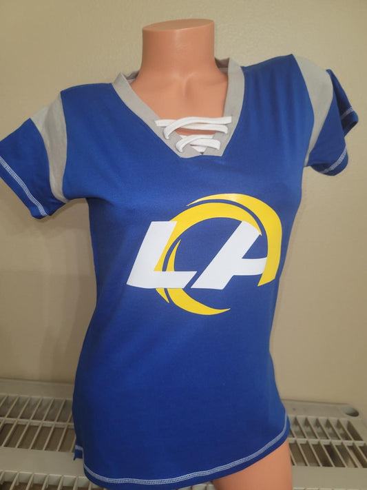 Womens Ladies NFL Team Apparel LOS ANGELES RAMS "Laces" Football Jersey SHIRT Blue