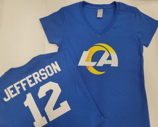 NFL Team Apparel Womens Los Angeles Rams IAN JEFFERSON V-Neck Football Shirt ROYAL