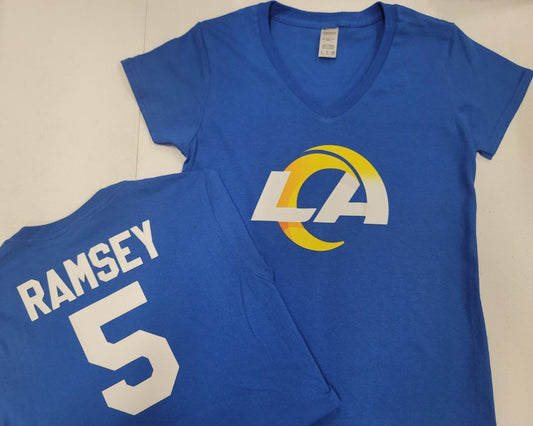 NFL Team Apparel Womens Los Angeles Rams JALEN RAMSEY V-Neck Football Shirt ROYAL